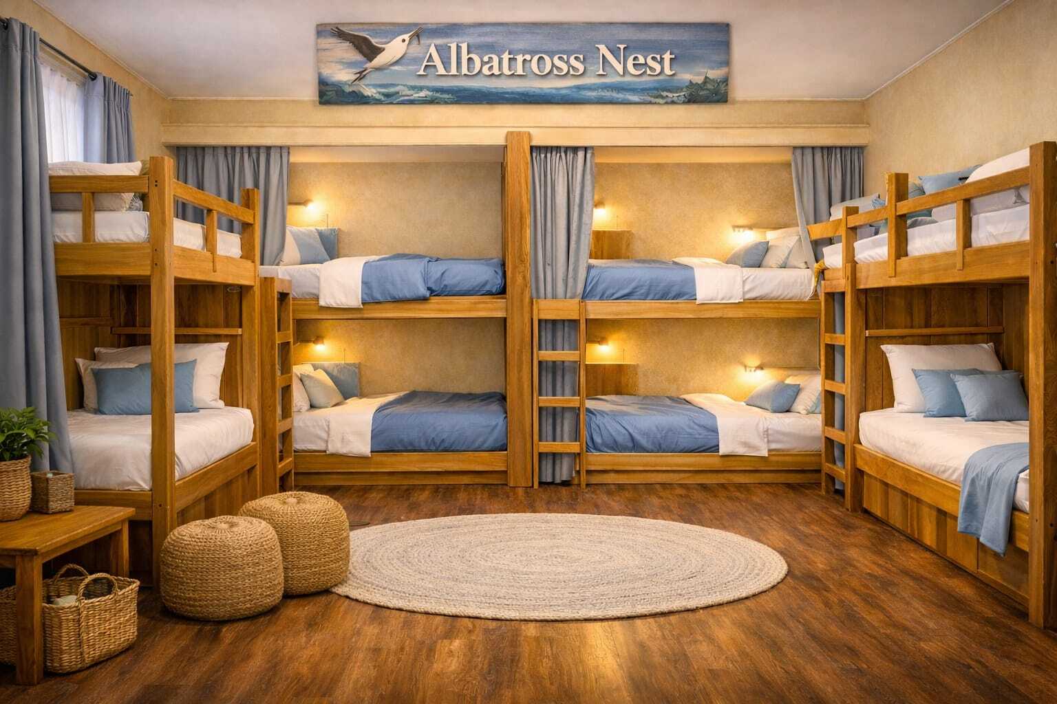 Albatross Nest Room - Bunk beds with blue bedding