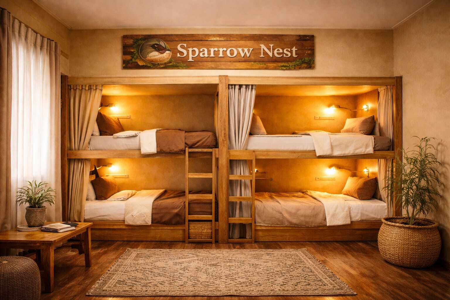 Sparrow Nest Room - Warm wooden bunk beds